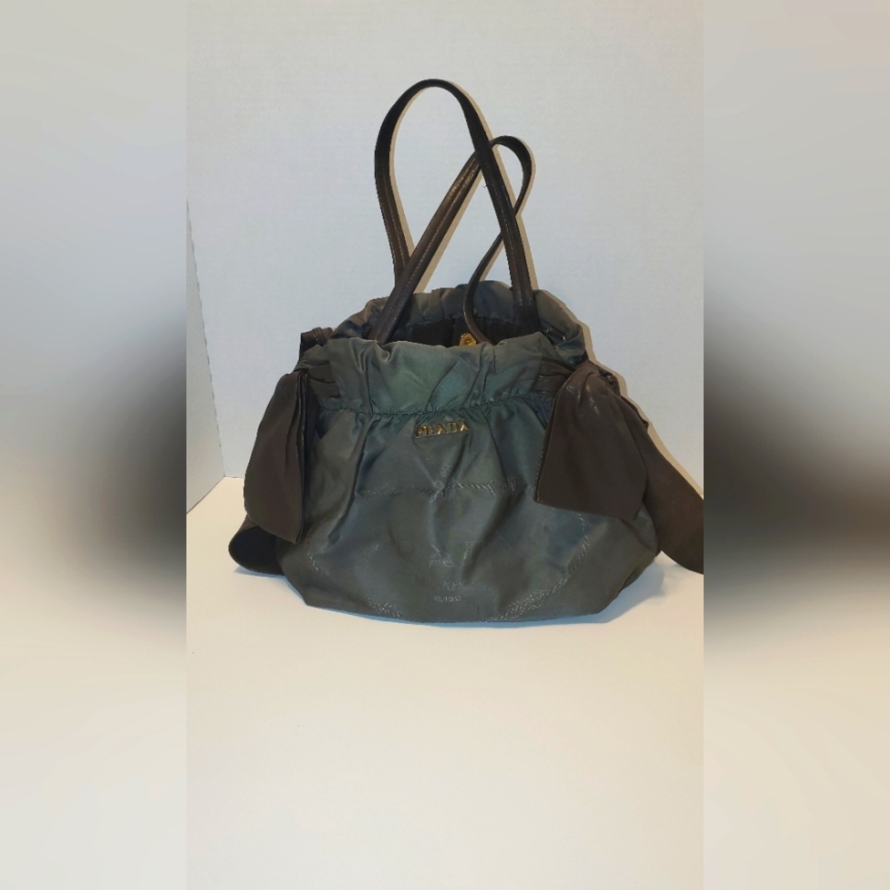 Prada Olive Green and Brown Drawstring Crossbody Bag